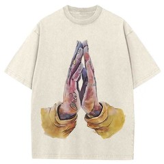 100% Cotton Oversized T-Shirt Tattoo Praying Hands Vintage Streetwear Unisex Tee