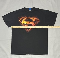 Superman Shirt Mens Large Black Flaming S Logo Graphic Tee DC Comics Superhero