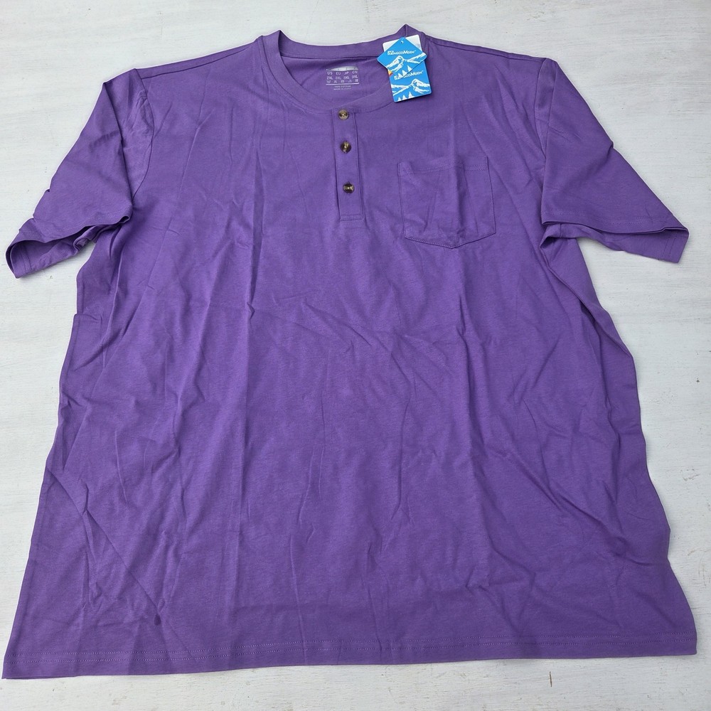 MAGCOMSEN Men’s 2XL T Shirt Henley Short Sleeve Pocket Tee Purple EUC