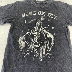 True Line Apparel Shirt Mens Small Gray Ride Or Die Skeleton Cowboy Graphic Tee