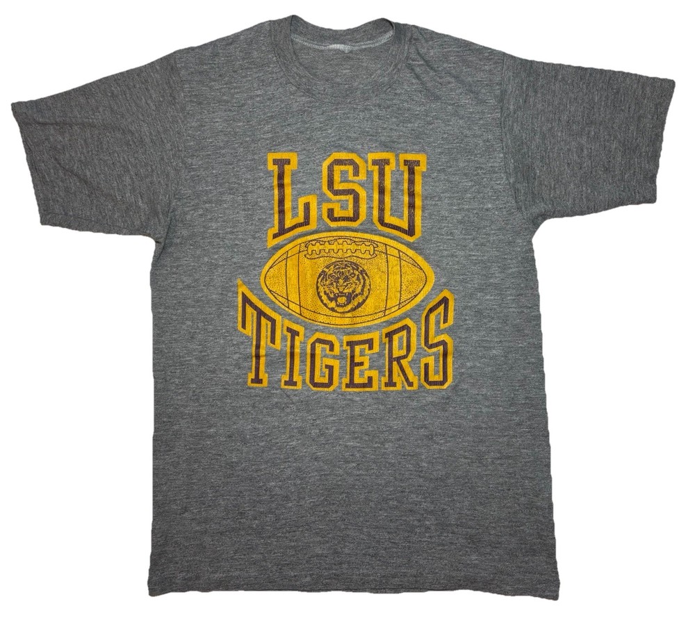 Vintage 70s 80s LSU Tigers Football Tee T Shirt Small Single Stitch Gym Work Out