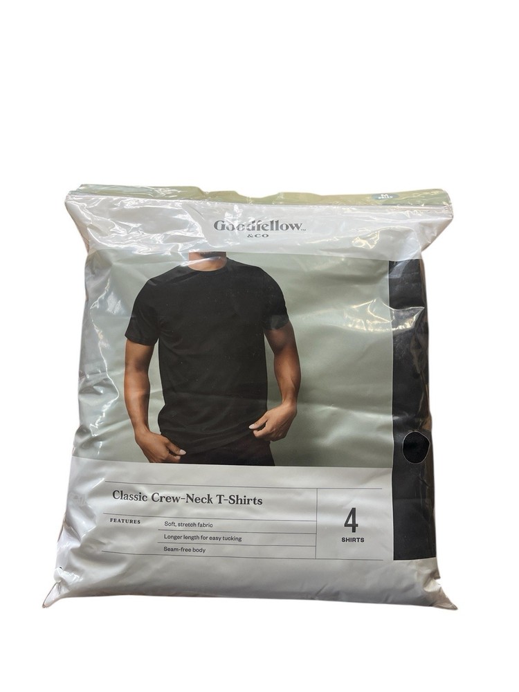 Men’s Goodfellow Classic Crew T-Shirt In Black 4-Pack Size Medium