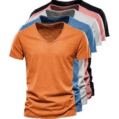 Men’s 100% Cotton V-Neck Short Sleeve T-Shirt Thin Casual Tee S-5XL