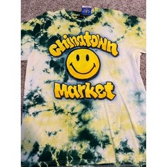 Chinatown Market Smiley Face Tie Dye T Shirt Green Yellow Graphic Streetwear (L)