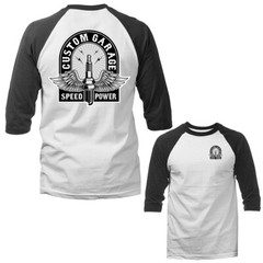 Custom Garage Bikers Vintage Classic Custom Motorcycle Graphic 3/4 Sleeve Raglan