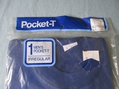 VINTAGE 1988 Fruit Of The Loom Bloopers Men L Dark Blue Pocket T-Shirt Sleveless