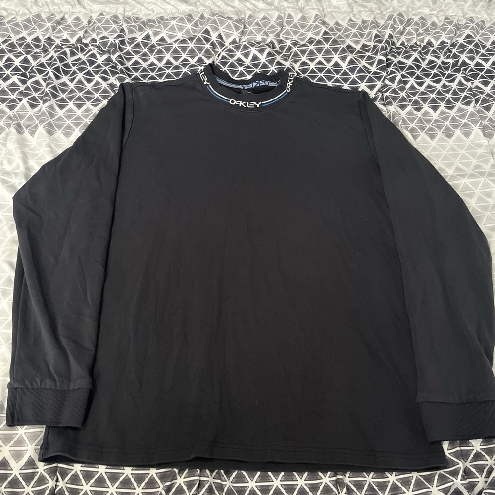 Oakley Shirt Black Performance Mock Neck Logo Long Sleeve Custom Fit Size M Y2K