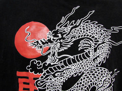 Shein T-Shirt Men Medium Black Asian Dragon Graphic Warrior Theme