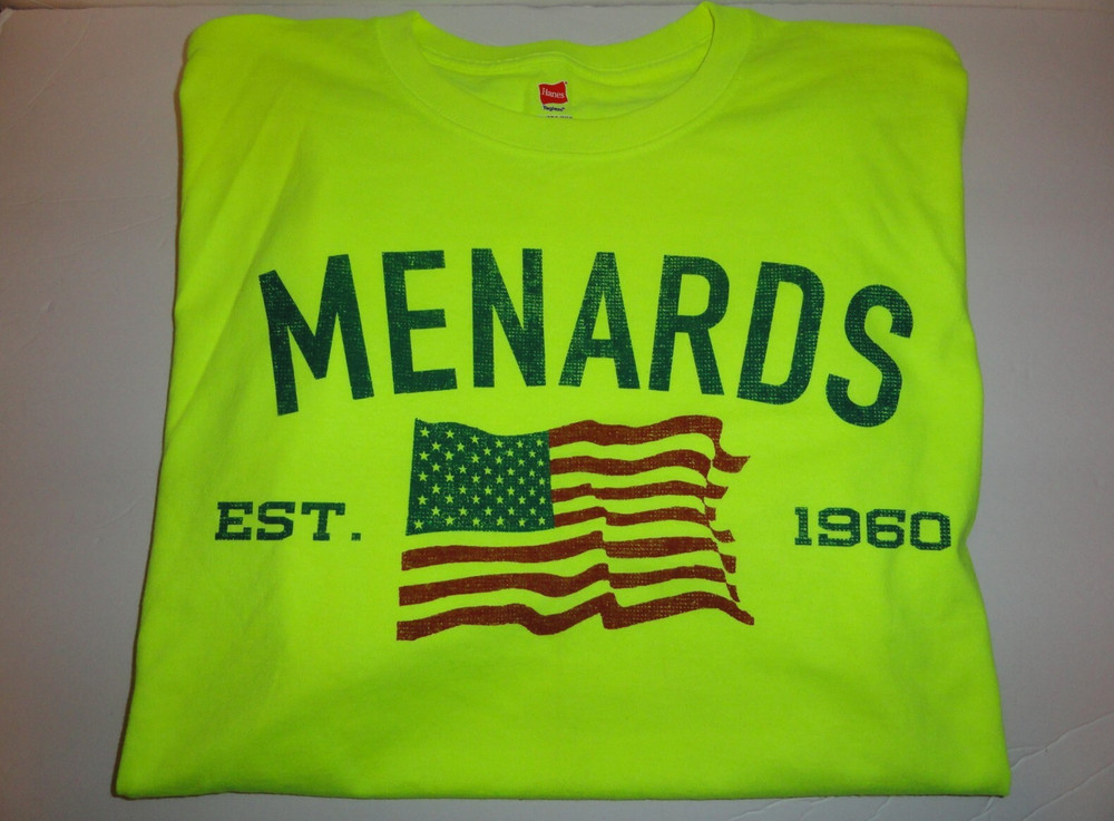 (LOT OF 3) 2XL/2 XLARGE HI-VIS SAFETY NEON YELLOW Menards USA FLAG Work T-Shirt