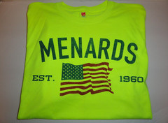 (LOT OF 3) 2XL/2 XLARGE HI-VIS SAFETY NEON YELLOW Menards USA FLAG Work T-Shirt