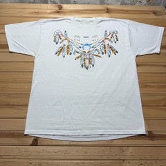 Vintage 90s Native American Feather Necklace Bohemian Tribal Graphic T-Shirt XL