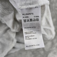 AllSaints Mens Small Henley Shirt Grey Grandad Collar Long Sleeve Ramskull Logo