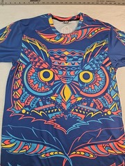 INTO THE AM Men’s XL Blue Owl Design T Shirt Psychedelic Trippy All Over Print