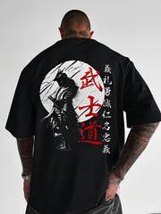 Samurai Graphic Print T Shirt Japanese Warrior Emo Grunge Streetwear Tee