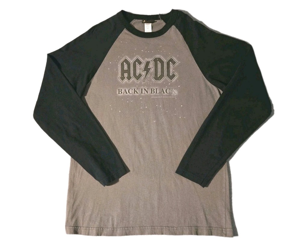 Vtg Aces and Eights AC/DC 2006 Back In Black Raglan T-Shirt Men’s XL Gray/Black