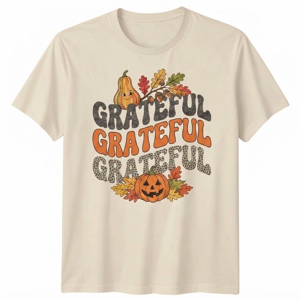Grateful Thanksgiving Pumpkin Autumn Harvest Fall Vibe T-shirt For Men Women