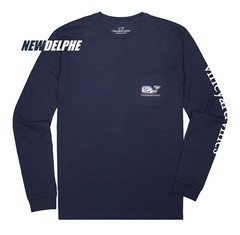 NWT Vineyard Vines Men LS Pocket Crew Tee T-Shirt “WAVING FLAG WHALE EDITION”