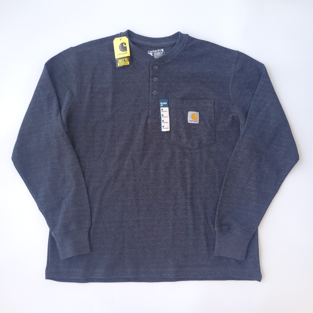 NWT Carhartt MEDIUM Relaxed Fit Heavyweight L/S Henley Pocket Thermal Shirt GRAY