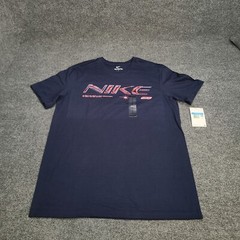 Nike Shirt Mens Medium Navy Blue Red Spell Out Sportswear Cotton New Tee 50