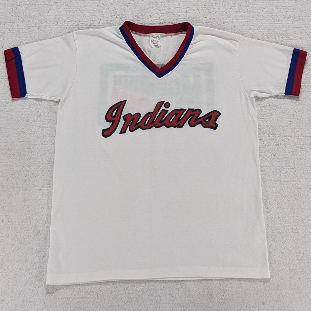 Vtg 80s Cleveland Indians Mountain Dew Jersey Style T-Shirt Medium Single Stitch