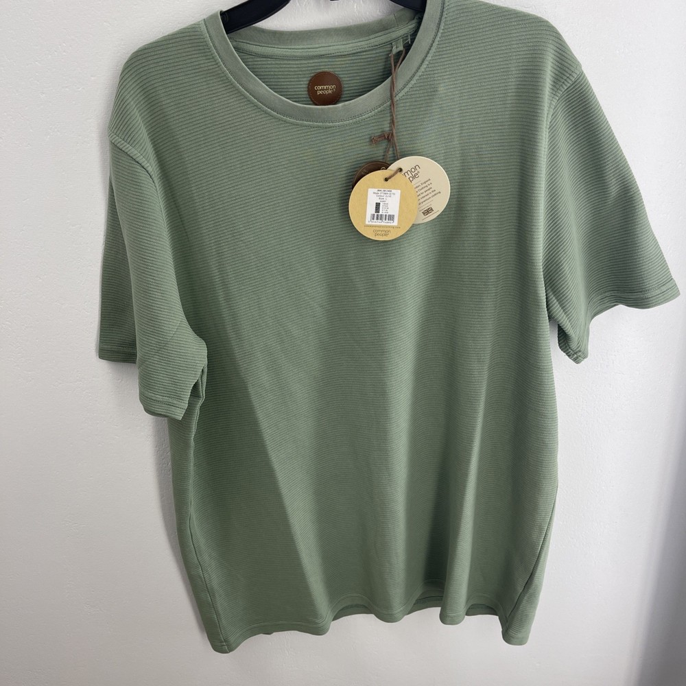 Common People Ottoman Texture Shirt Garment Dye Relaxed Fit Green L Ribbed Sleek