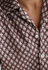 REISS Mens Rust Red Mills Cuban Collar SS Shirt Designer Embroidered Crochet