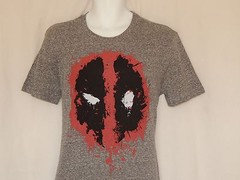 Deadpool T-Shirt Mens Size M L Gray NEW Blood Spatter Logo Emblem Short Sleeve