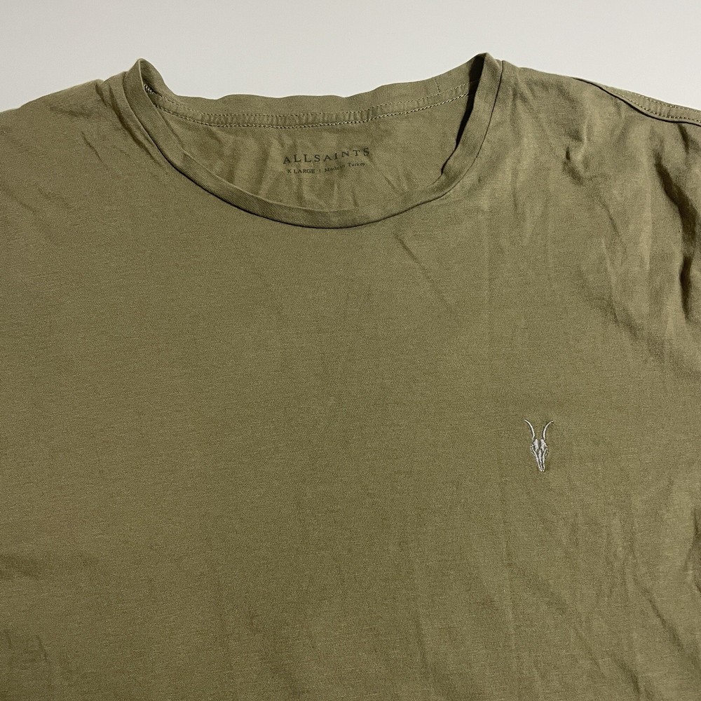 Allsaints Shirt Mens XL Light Olive Short Sleeve Goat Skull Casual 42″ Chest
