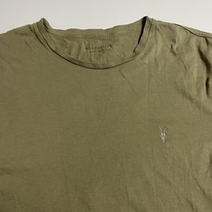 Allsaints Shirt Mens XL Light Olive Short Sleeve Goat Skull Casual 42″ Chest