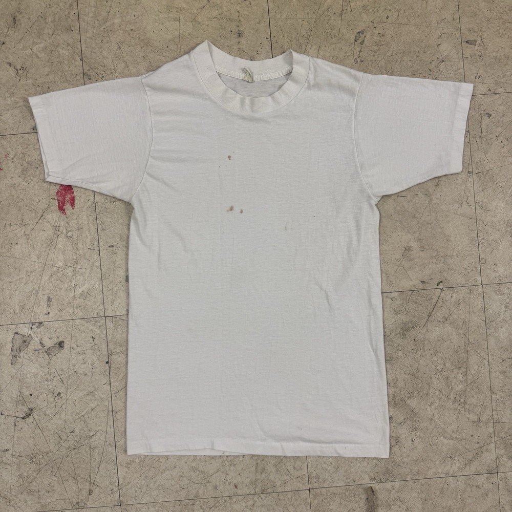 Mervyns Blank White T Shirt Basic Blank Tee Undershirt Thin 5050 90s Vtg Stains