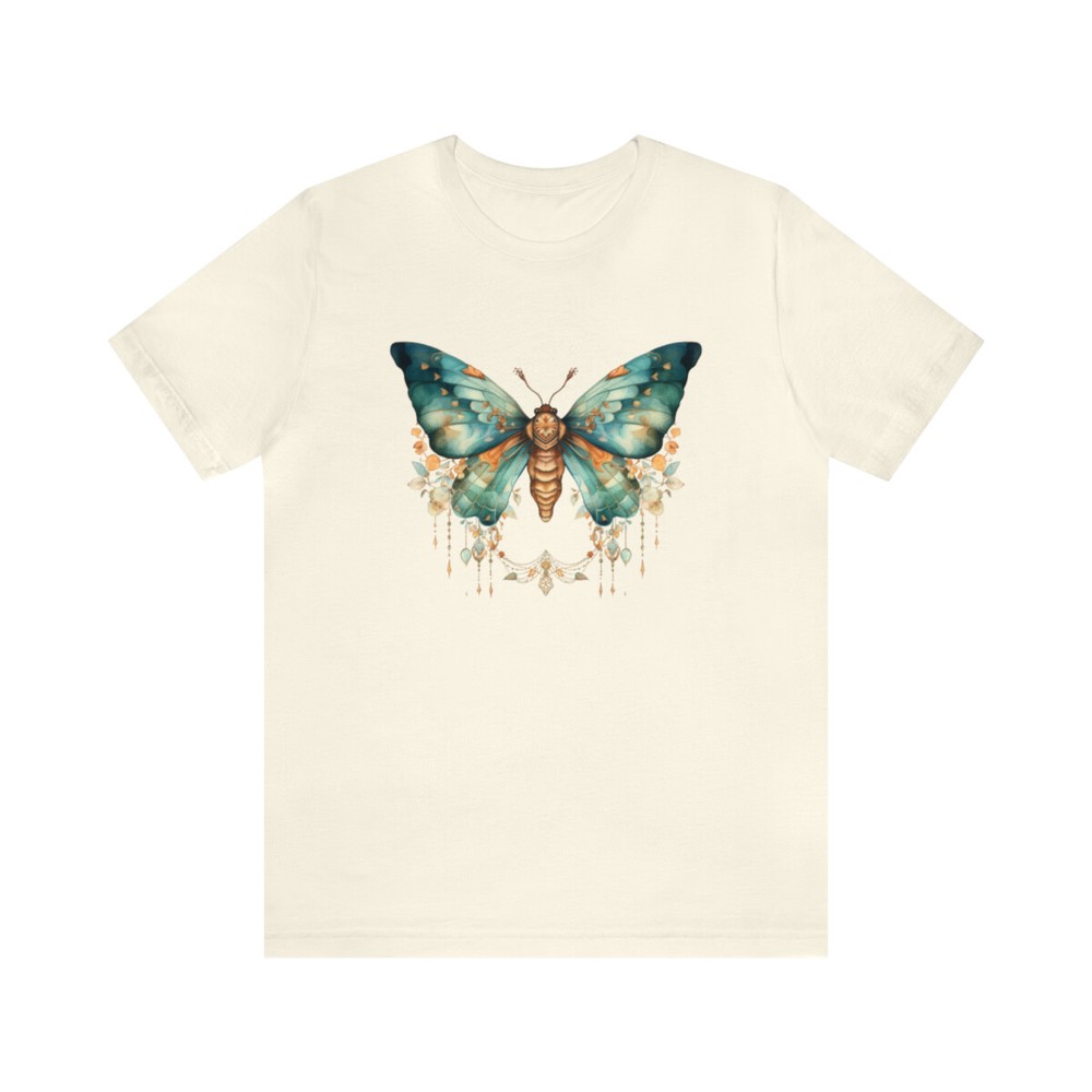 Vintage Boho Watercolor Moth Design Unisex Short Sleeve Cotton Graphic T-Shirt