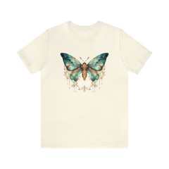 Vintage Boho Watercolor Moth Design Unisex Short Sleeve Cotton Graphic T-Shirt
