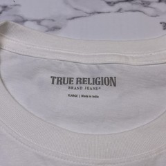 NEW True Religion Buddha Graphic White T Shirt Men XL Silver Metallic Logo