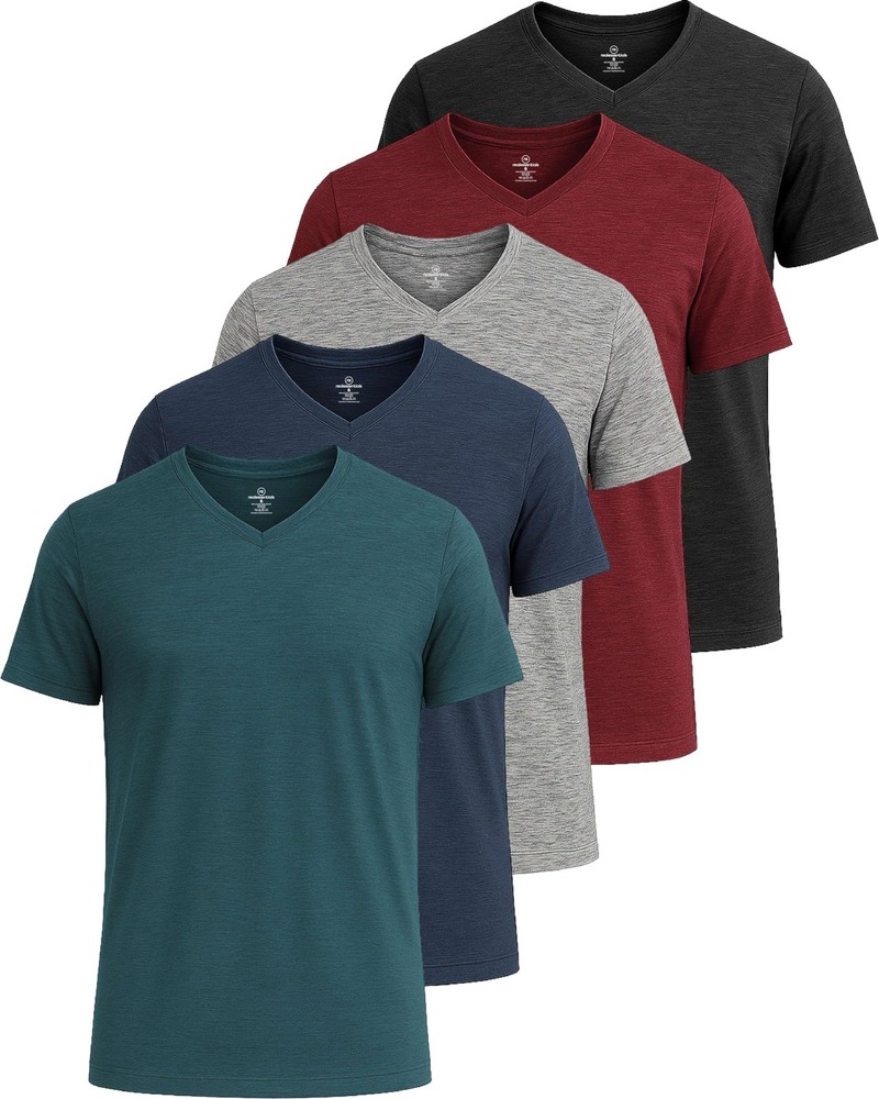 5 Pack: Men’s V-Neck Dry-Fit Moisture Wicking Active Athletic Tech Performanc…