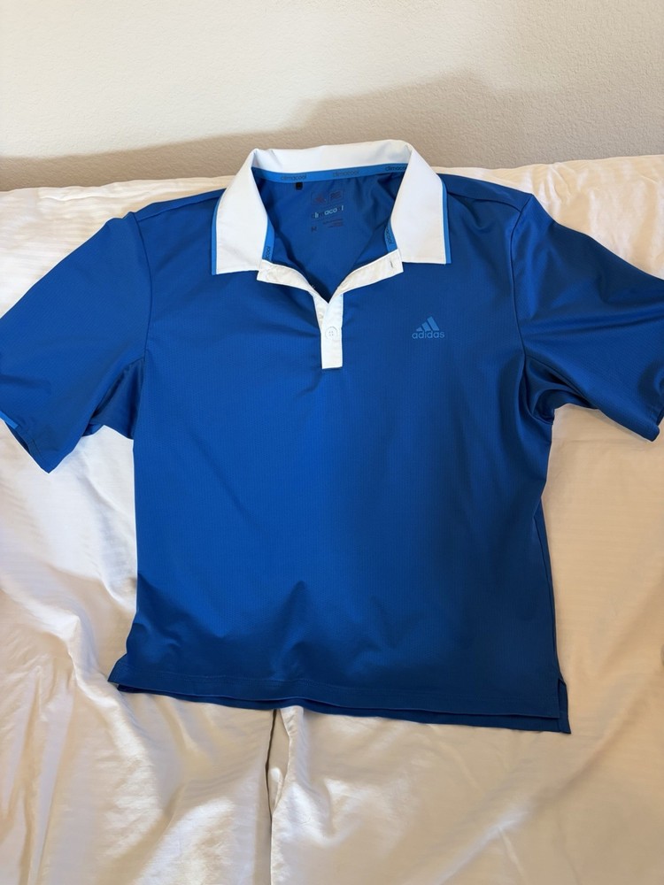 Adidas Climacool Men’s Polo Shirt, Royal Blue w/ White Contrast Color, Size Med