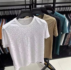 New Men’s Jacquard T-Shirt Casual Short Sleeve Round Neck Breathable Fashion TOP
