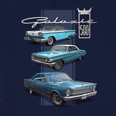 Joe Blow T’s Ford Galaxie Mens Blue T-Shirt 1959 Fairlane 500 Skyliner 1964 1965