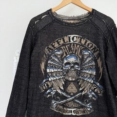Affliction Reversible Thermal Shirt Mens Large Waffle Knit long Sleeve Y2K Wings
