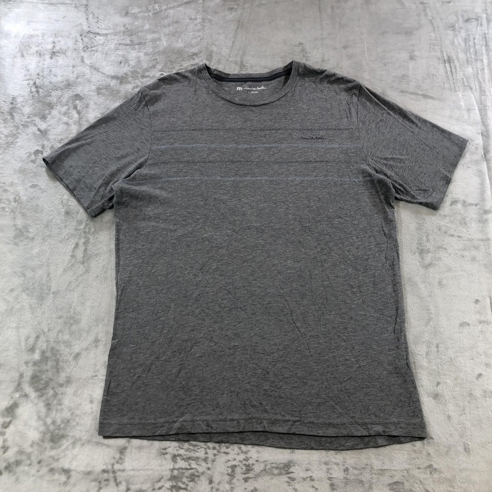 TravisMathew Shirt Mens Large Heather Gray Pima Crewneck Stripe Golf 1MT185