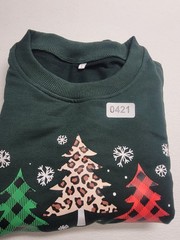 Christmas Tree Shirt Women’s XL Green Plaid Holiday Graphic Long Sleeve