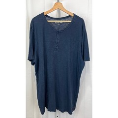 THE NORMAL BRAND Size 2XL XXL Henley Short Sleeve Top Slub Cotton Knit Navy Blue