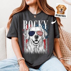 Custom Dog 4th of July Shirt Personalized Pet Portrait Patriotic Tee