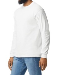 First Quality NEW White Gildan Heavy Cotton Adult Long Sleeve T-Shirt, Size M.