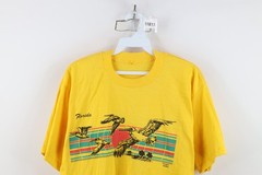 Vintage 70s Streetwear Mens Medium Florida Beach Sunset Bird T-Shirt Yellow USA