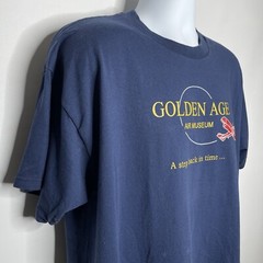 Vintage 90s Blue Graphic T-shirt Size XL Golden Age Air Museum Aviation Bethel