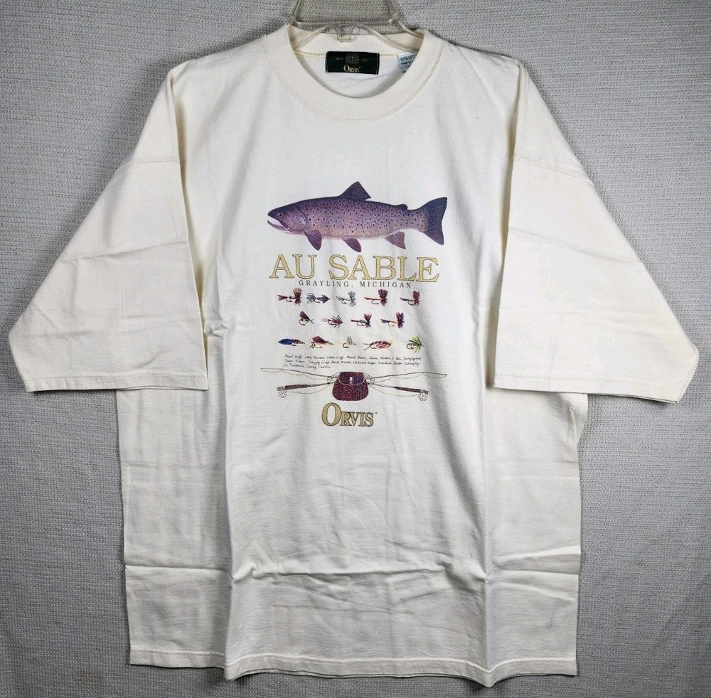 Vintage Orvis Au Sable River Brown Trout Fishing Tshirt Made In USA XXL Rare 26A
