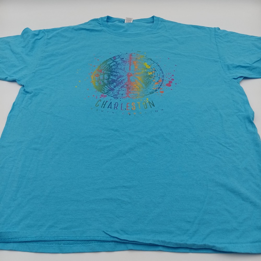 Fruit Of The Loom T Shirt Mens XL Blue Charleston South Carolina Colorful Print
