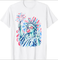 Statue of Liberty Blowing Bubble Women Patriotic 4th of July T-Shirt
