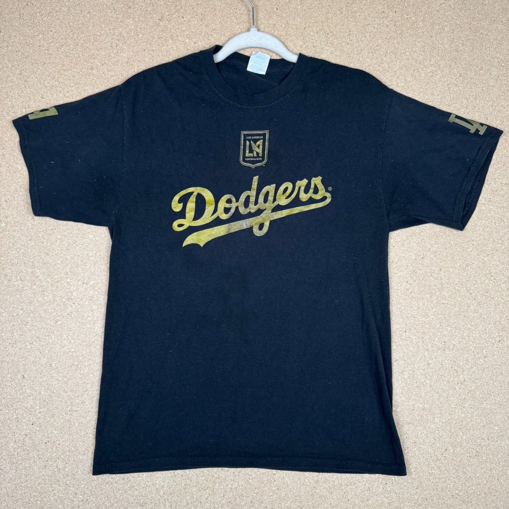LAFC x LA Dodgers T-Shirt Adult Medium Black Gold Port & Company Core Blend
