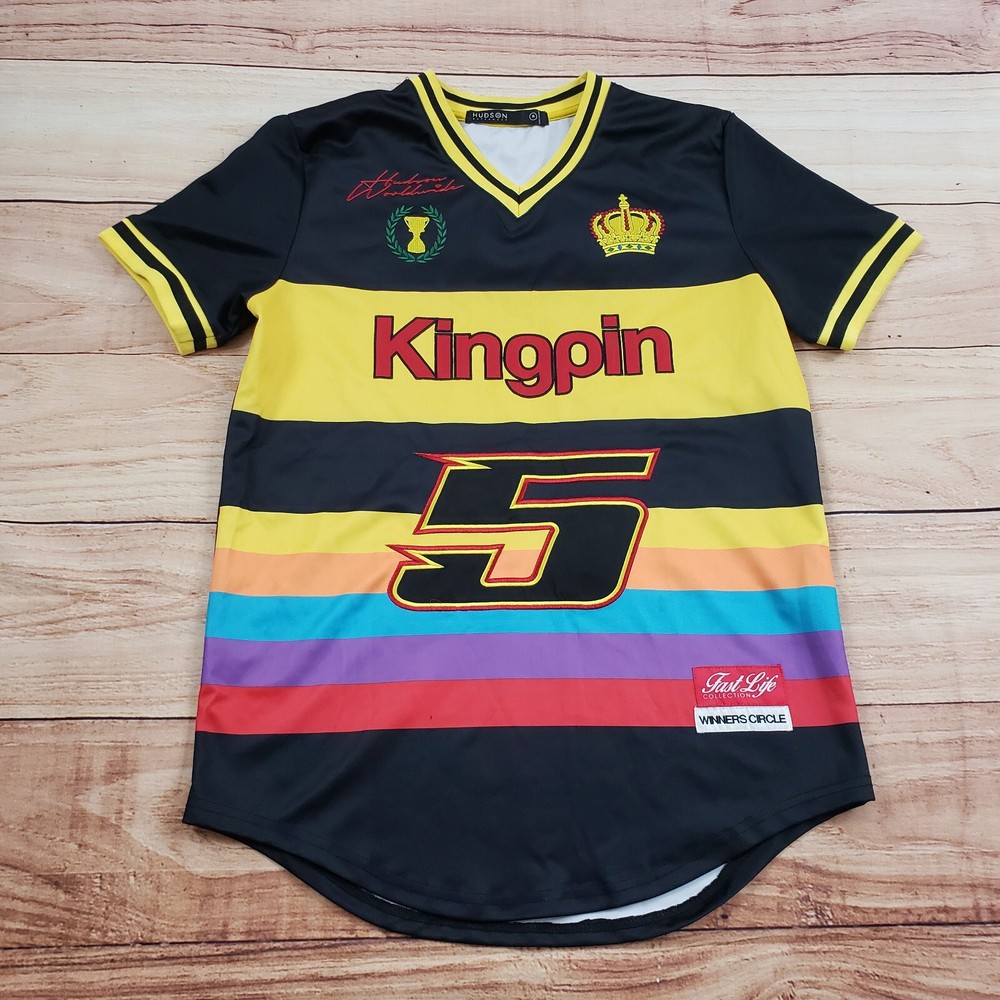 Hudson King Pin Shirt Mens Medium Yellow Black Jersey Racing Winners Circle